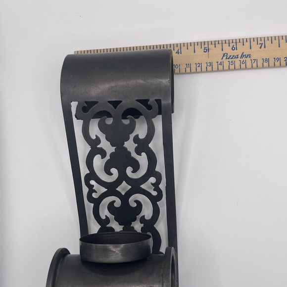 SET OF 2 VINTAGE WALL SCONCES BROWN METAL W/CANDLE HOLDERS - Picture 5 of 9